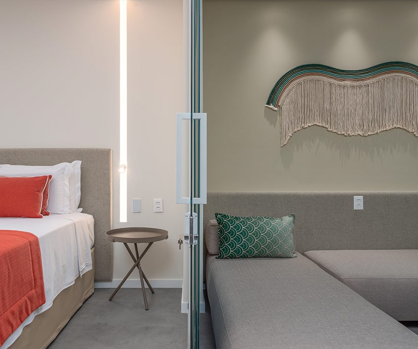 Imagem mostrando os dois ambientes que compõem a Garden Suite.